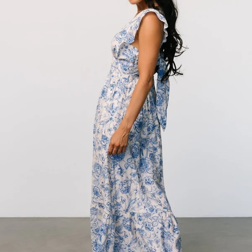 NWT Baltic Born Hampton Tie Back Chinoiserie Toile Blue White Maxi Dress Sz 1XL - Picture 6 of 14